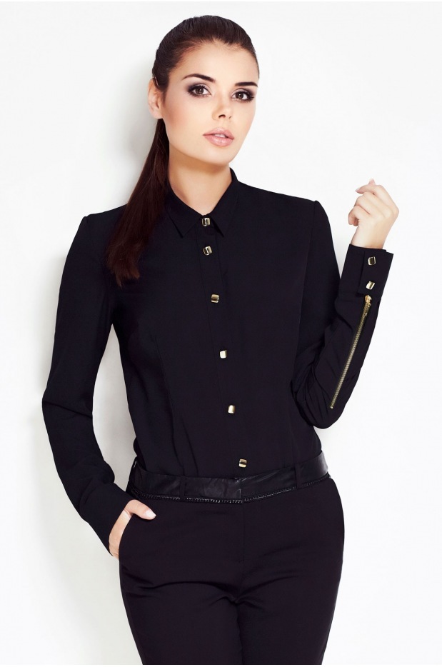 Elegancka Koszula w Intensywnym Kolorze Czarnym – Klasyka z Charakterem - tył