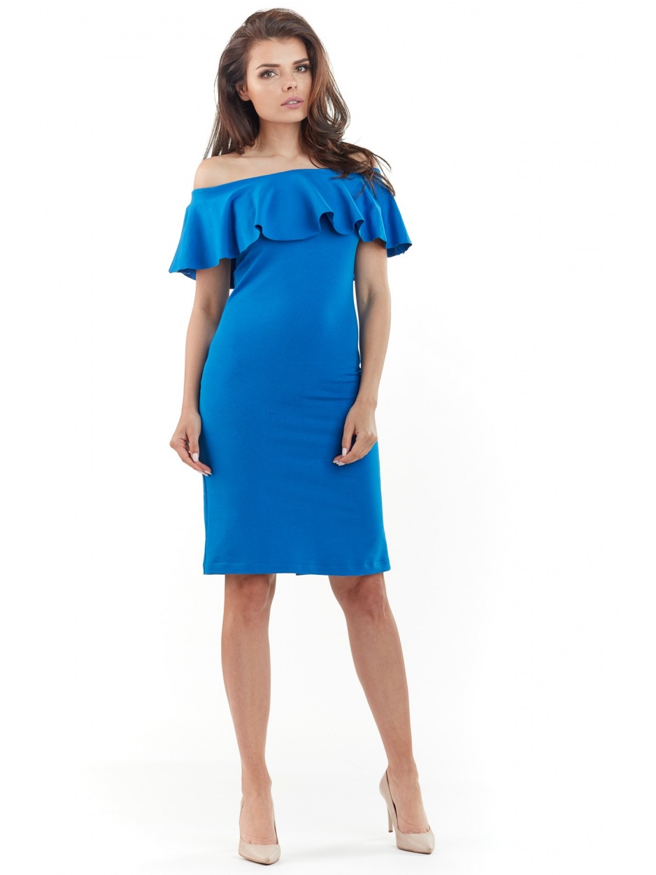 Sukienka A221 - Kolor/wzór: Niebieski - tył