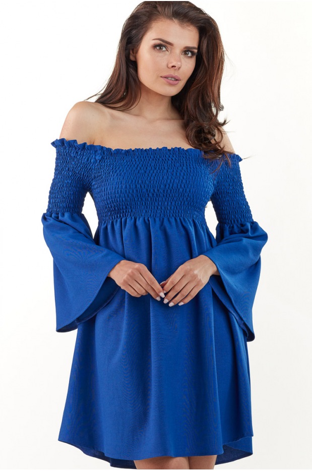 Sukienka A228 - Kolor/wzór: Niebieski - przód