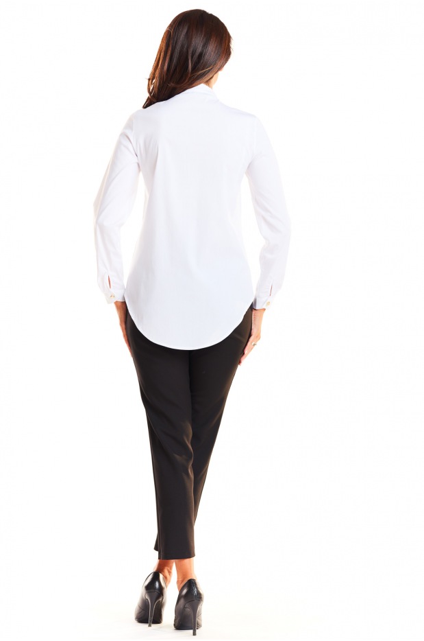 Elegancka koszula damska na stójce z bawełnianej tkaniny, biała - dół