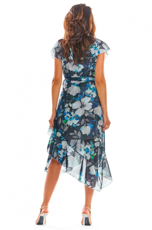 Asymetryczna sukienka z szyfonu na lato, granatowa - lewo