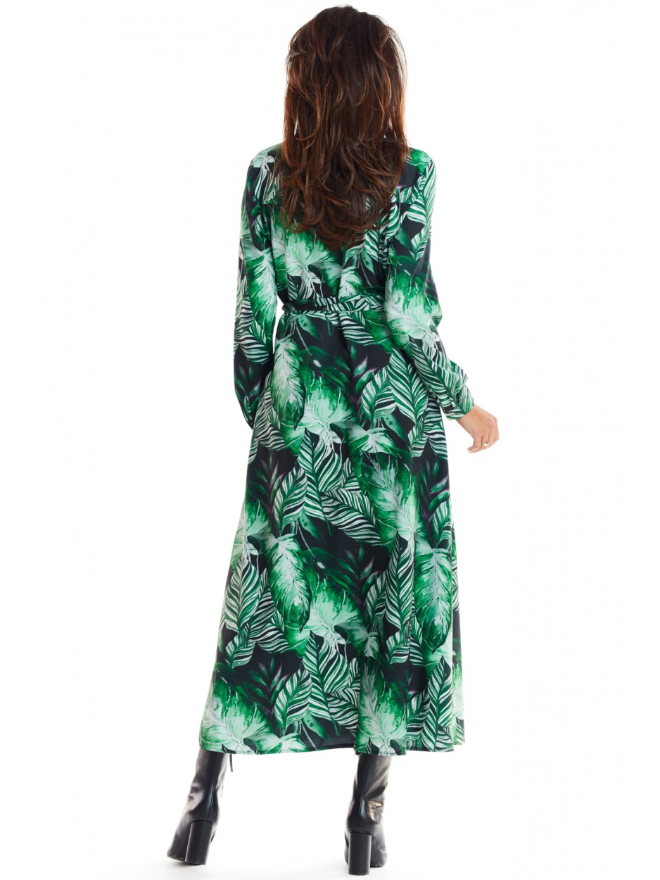 Elegancka Sukienka w Kolorze Zielonym z Wysmakowanym Printem – Ponadczasowa Elegancja - detal