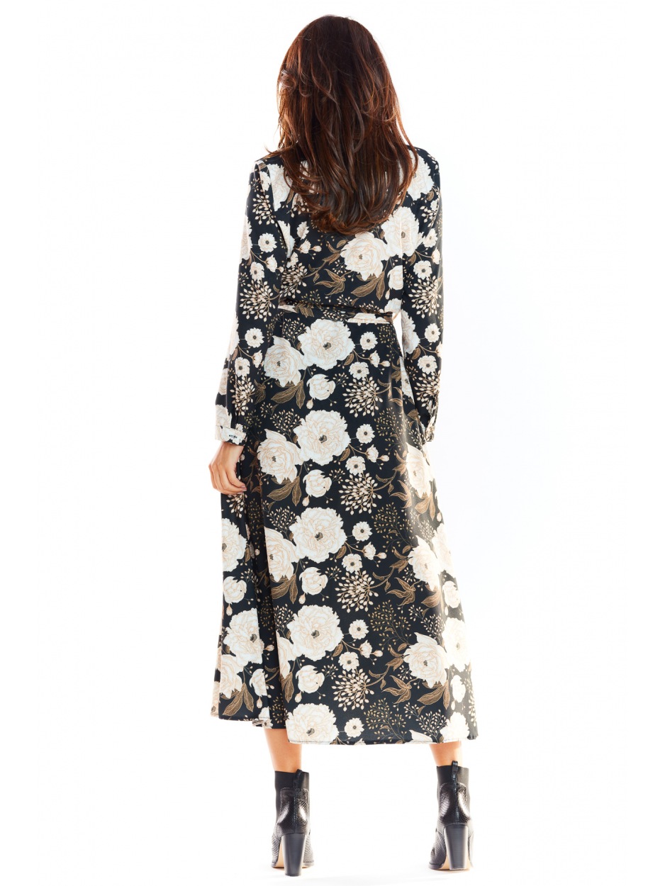Beżowo-brązowa Sukienka Maxi z Kwiatowym Printem – Harmonia Elegancji i Wysmakowanego Stylu