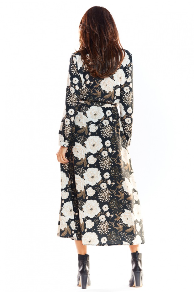 Beżowo-brązowa Sukienka Maxi z Kwiatowym Printem – Harmonia Elegancji i Wysmakowanego Stylu-7