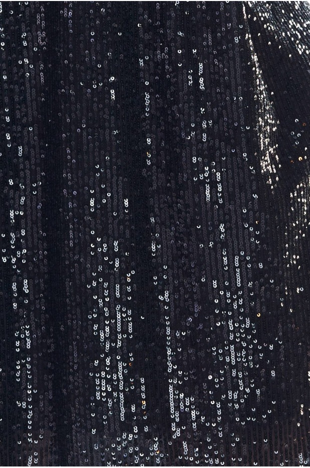 Wieczorowa sukienka cekinowa trapezowa maxi na ramiączkach, czarna - dół