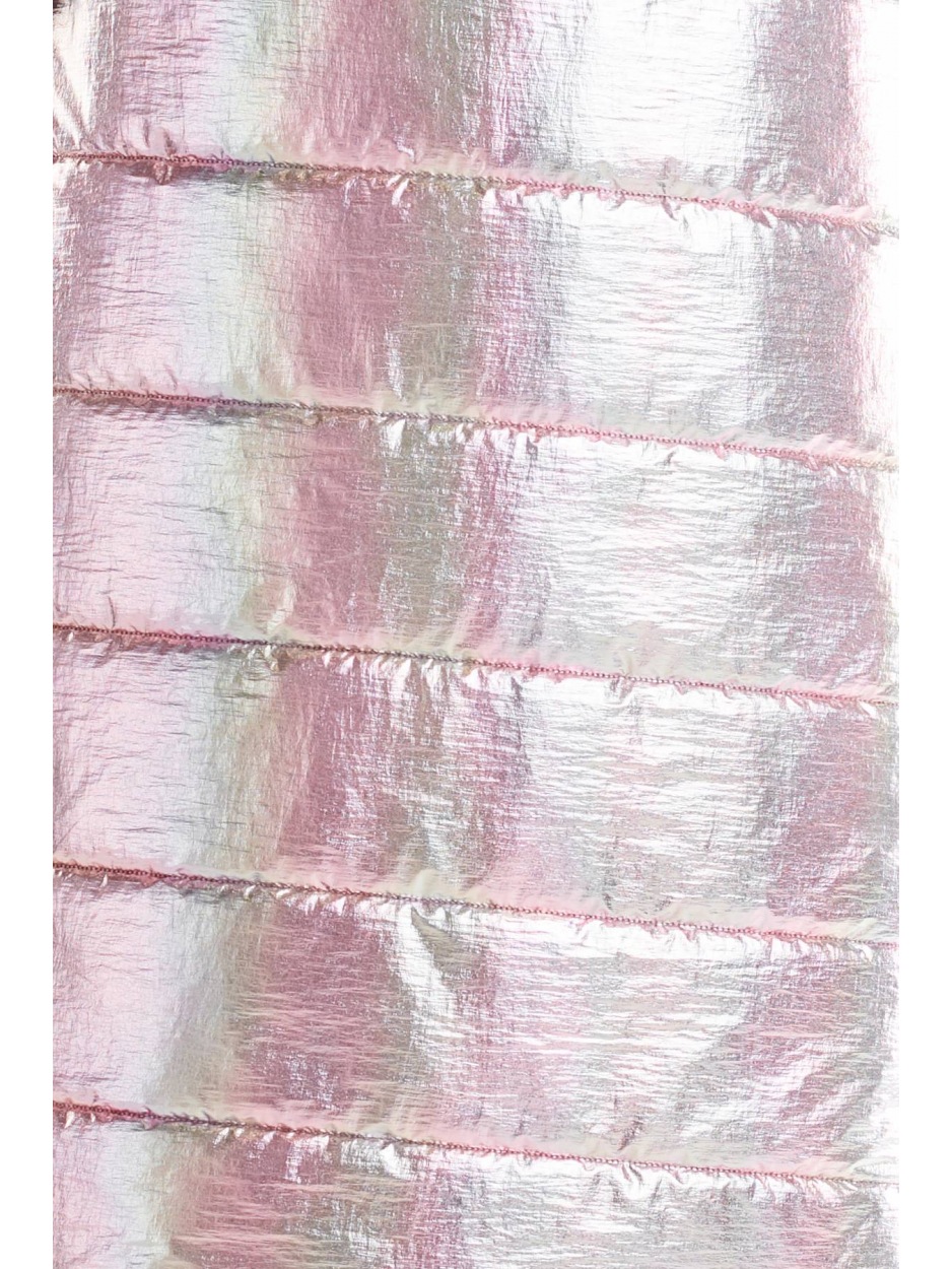 Asymetryczna kamizelka z kapturem i kieszeniami, holo różowy - przód