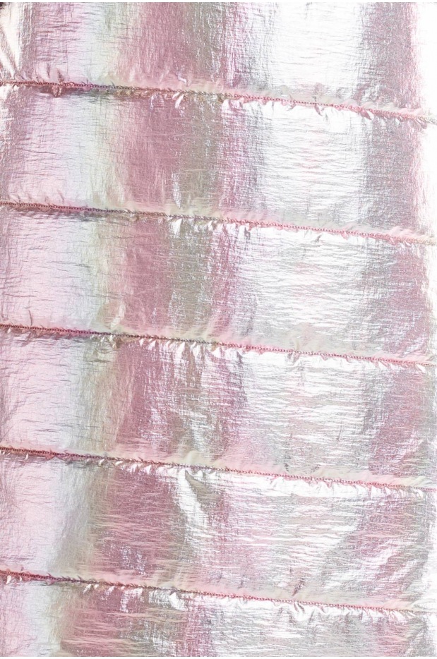 Asymetryczna kamizelka z kapturem i kieszeniami, holo różowy - przód