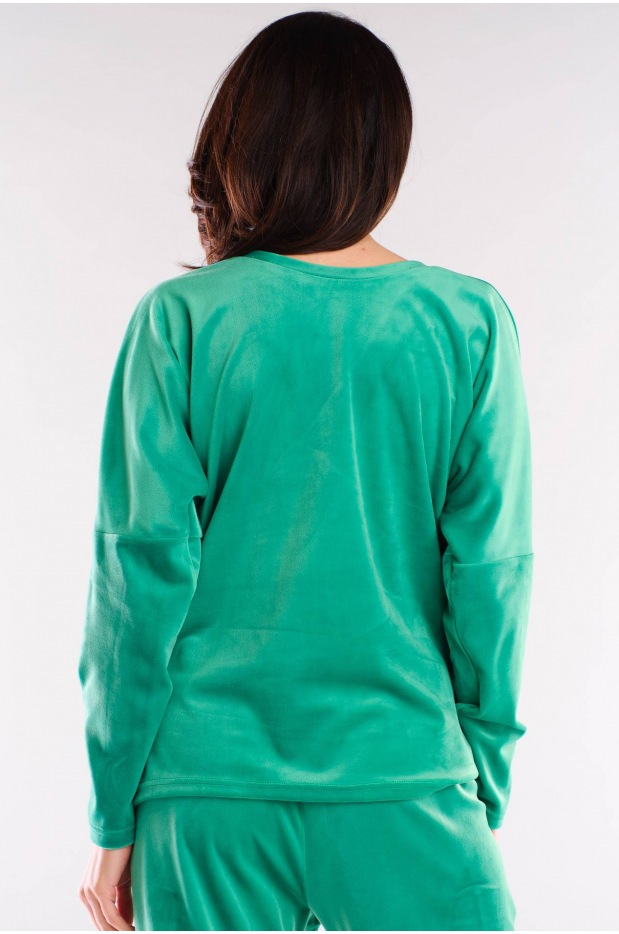 Zielona Harmonia - Welurowa Bluza z Luźnym Krojem - przód