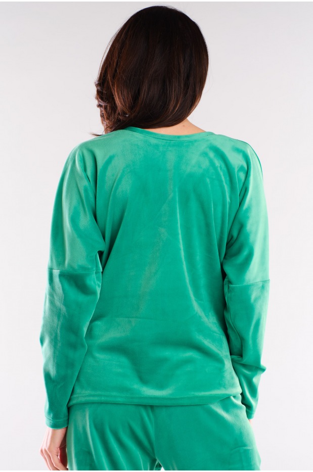 Zielona Harmonia - Welurowa Bluza z Luźnym Krojem - dół