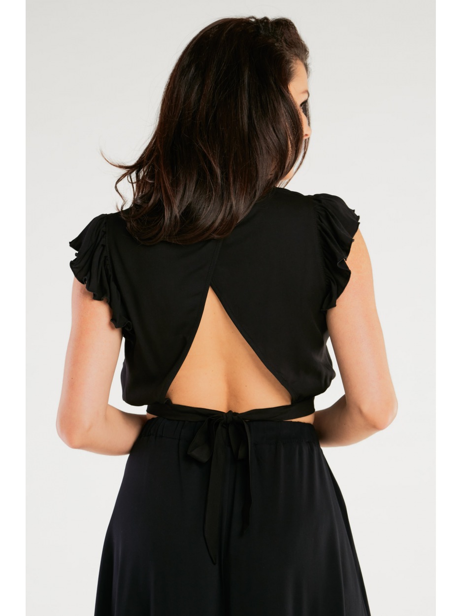 Bluzka Czarna Elegancja z Otwartymi Plecami – Wyrafinowany Styl w Kolorze Czarnym - przód