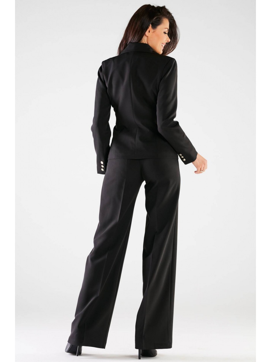 Eleganckie spodnie  wysokim stanem i szerokimi nogawkami na kant, czarne - prawo