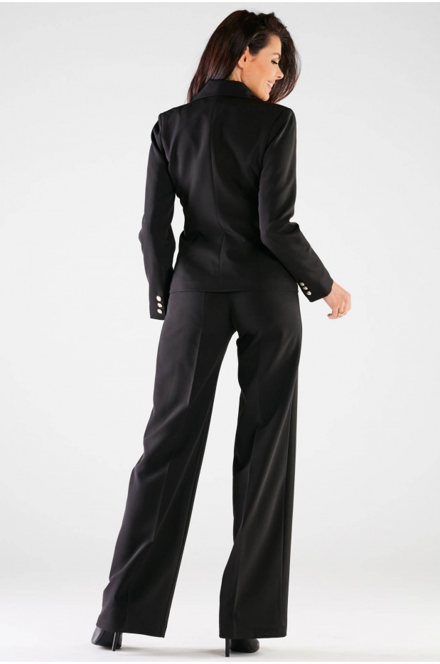 Eleganckie spodnie  wysokim stanem i szerokimi nogawkami na kant, czarne - prawo
