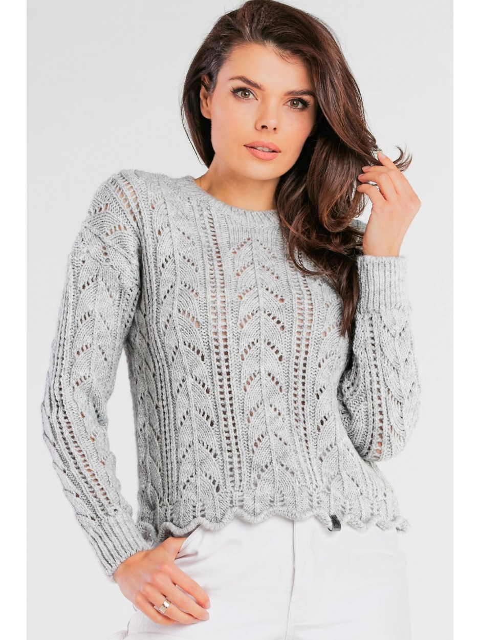 Sweter Ponadczasowy Krój – Uniwersalność Stylizacji, Delikatne ściągacze, Kolor Szarości - tył