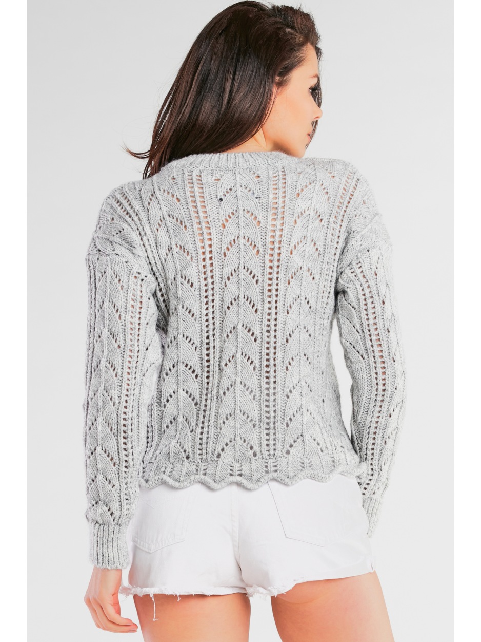 Sweter Ponadczasowy Krój – Uniwersalność Stylizacji, Delikatne ściągacze, Kolor Szarości - dół