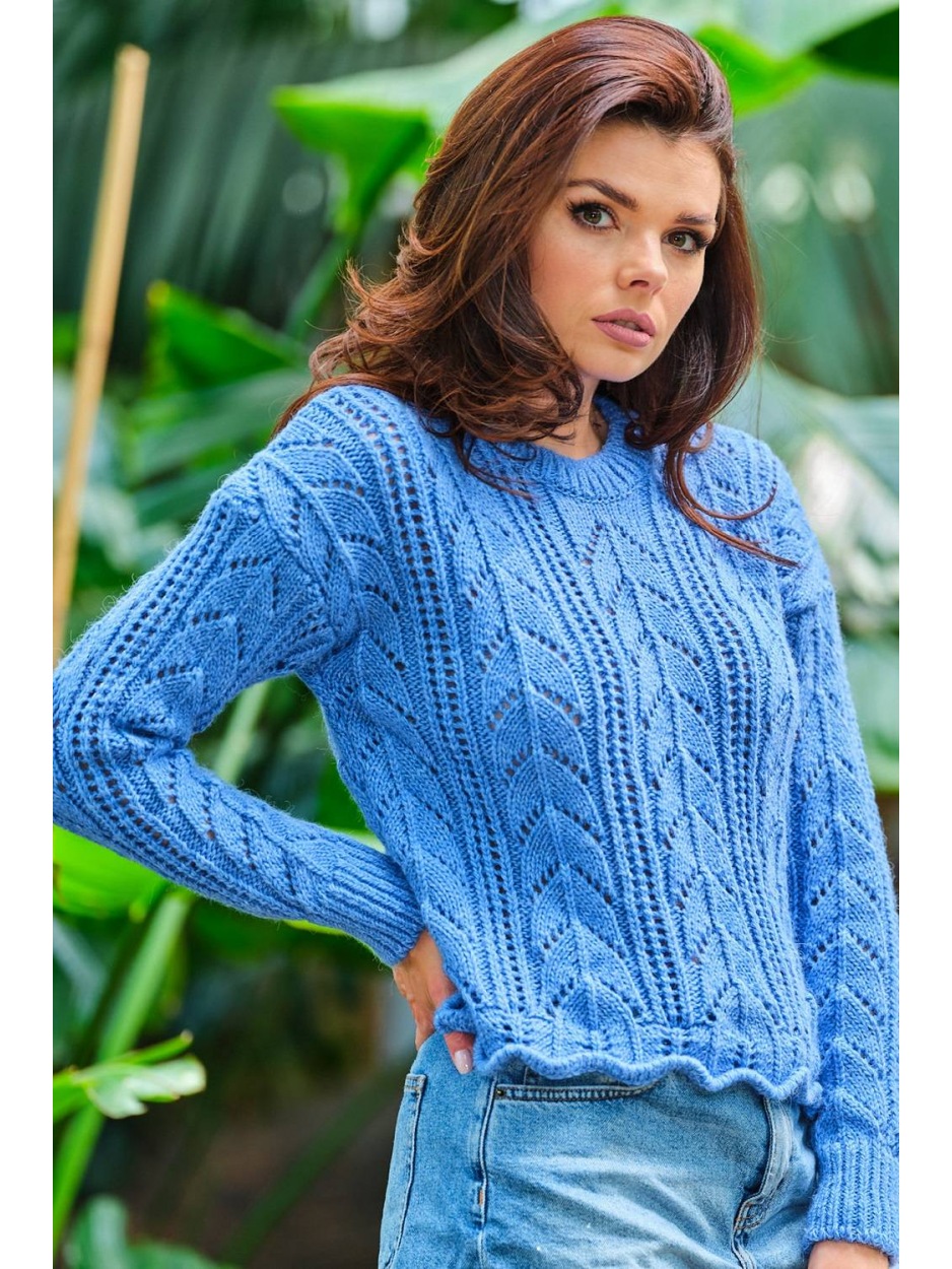 Sweter Ponadczasowy Krój – Uniwersalność Stylizacji, Delikatne ściągacze, Intensywna Niebieskość - tył