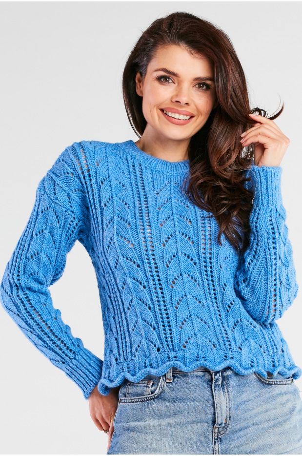 Sweter Ponadczasowy Krój – Uniwersalność Stylizacji, Delikatne ściągacze, Intensywna Niebieskość - detal