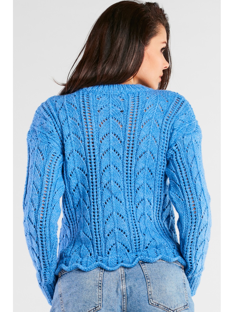 Sweter Ponadczasowy Krój – Uniwersalność Stylizacji, Delikatne ściągacze, Intensywna Niebieskość - przód