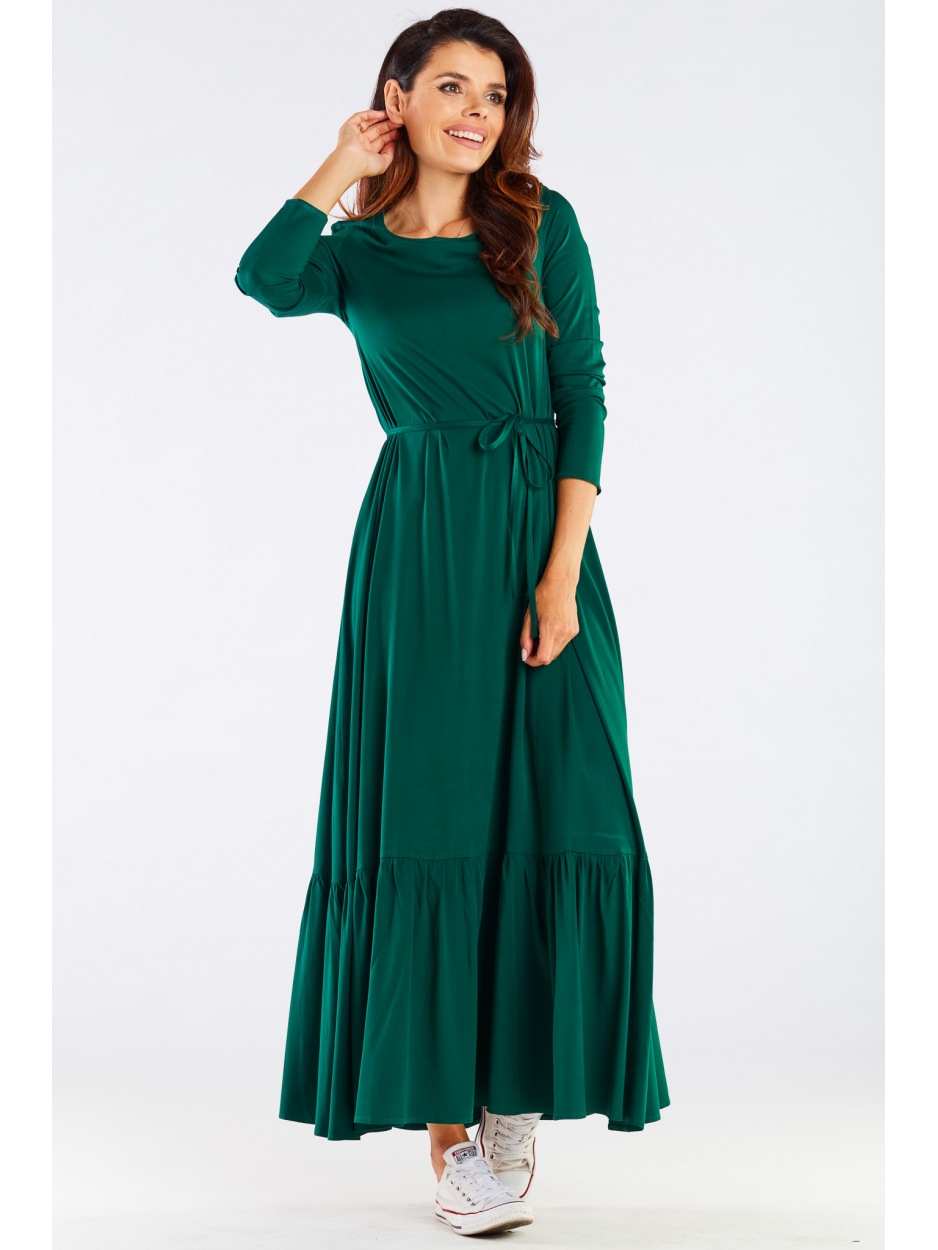 Oversizowa sukienka maxi z wiskozy, butelkowa zieleń - detal