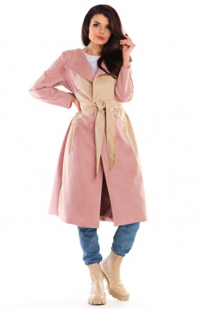 Płaszcz A463 - Kolor/wzór: Pudrowo różowy-Beż