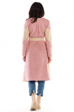 Płaszcz A463 - Kolor/wzór: Pudrowo różowy-Beż