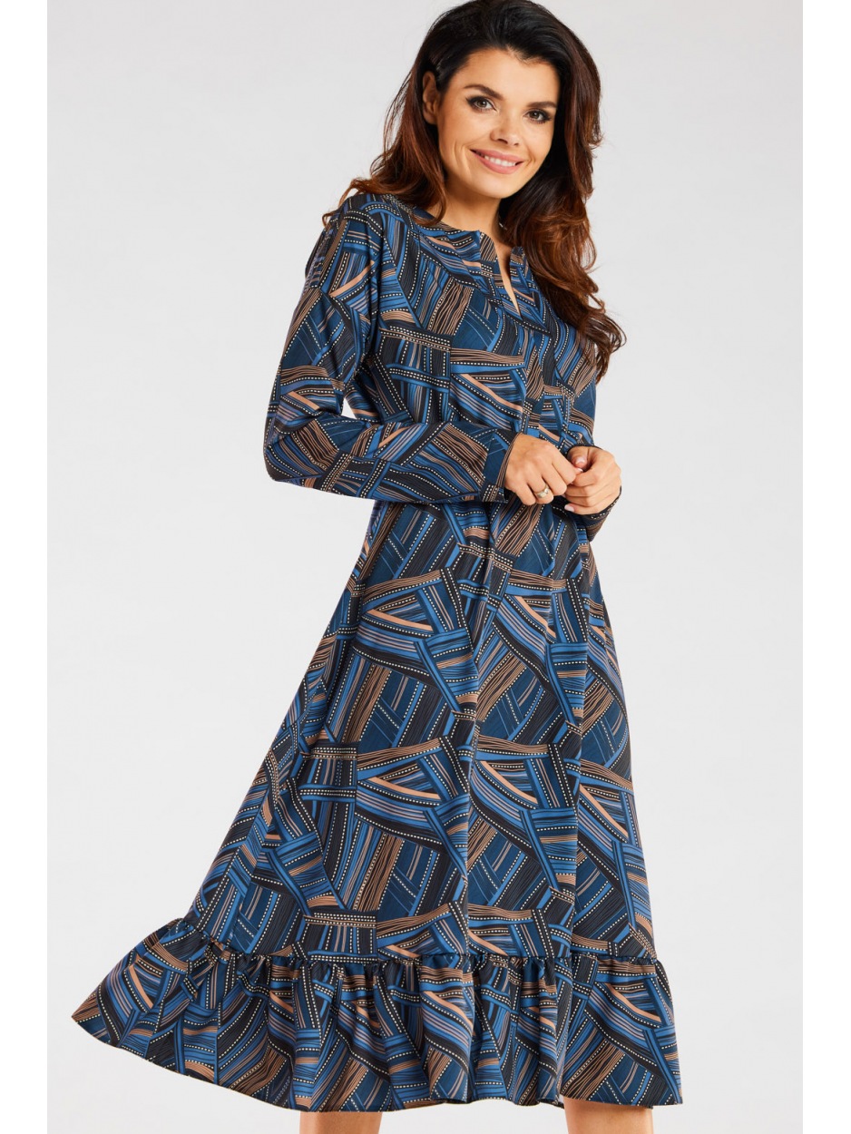 Sukienka A468 - Kolor/wzór: Granatowo-Brązowy wzór - tył