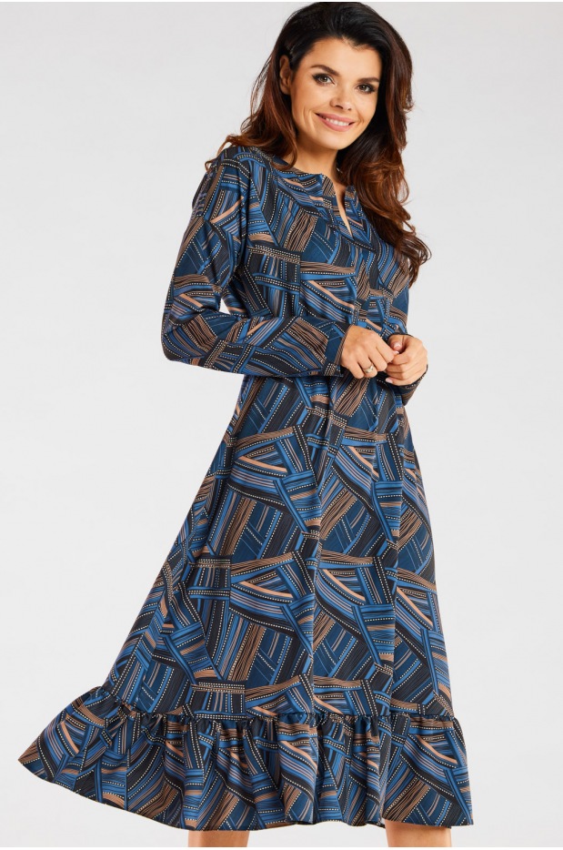 Sukienka A468 - Kolor/wzór: Granatowo-Brązowy wzór