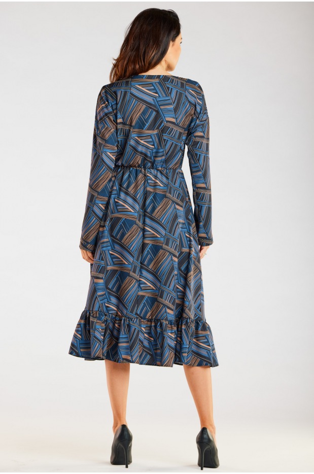 Sukienka A468 - Kolor/wzór: Granatowo-Brązowy wzór - lewo