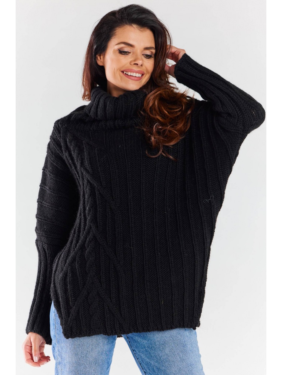 Oversizowy sweter z golfem, czarny - tył