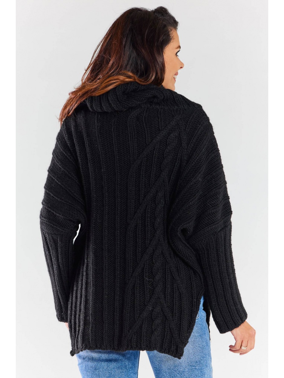 Oversizowy sweter z golfem, czarny - bok