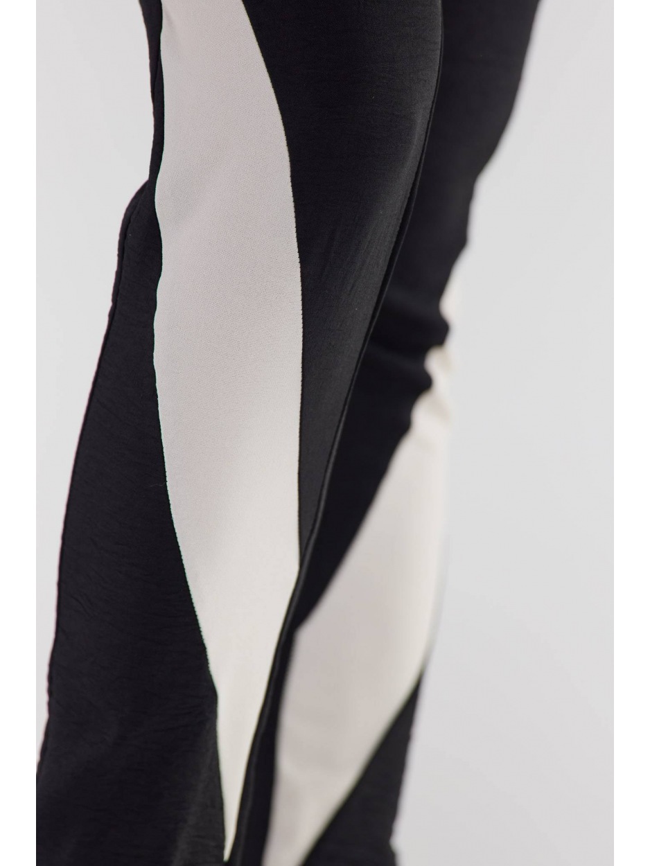 Casualowe spodnie z tkaniny, czarno-beżowe - lewo