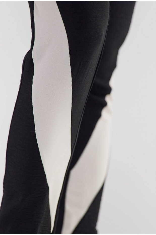 Casualowe spodnie z tkaniny, czarno-beżowe - lewo