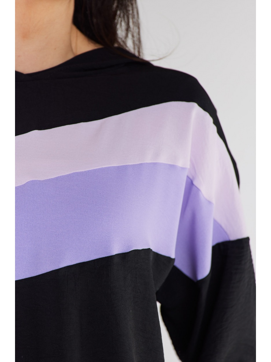 Casualowa bluza z tkaniny, czarno-fioletowa - detal