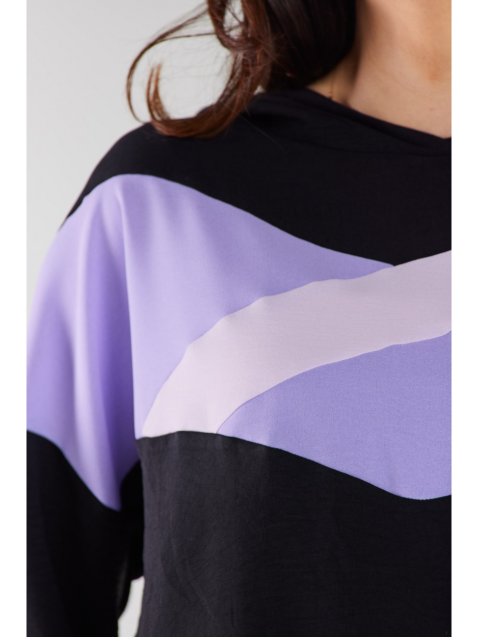 Casualowa bluza z tkaniny, czarno-fioletowa - tył