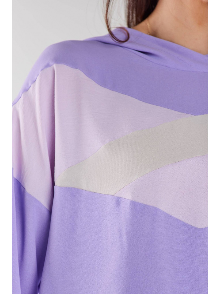 Casualowa bluza z tkaniny, fioletowo-beżowa - lewo