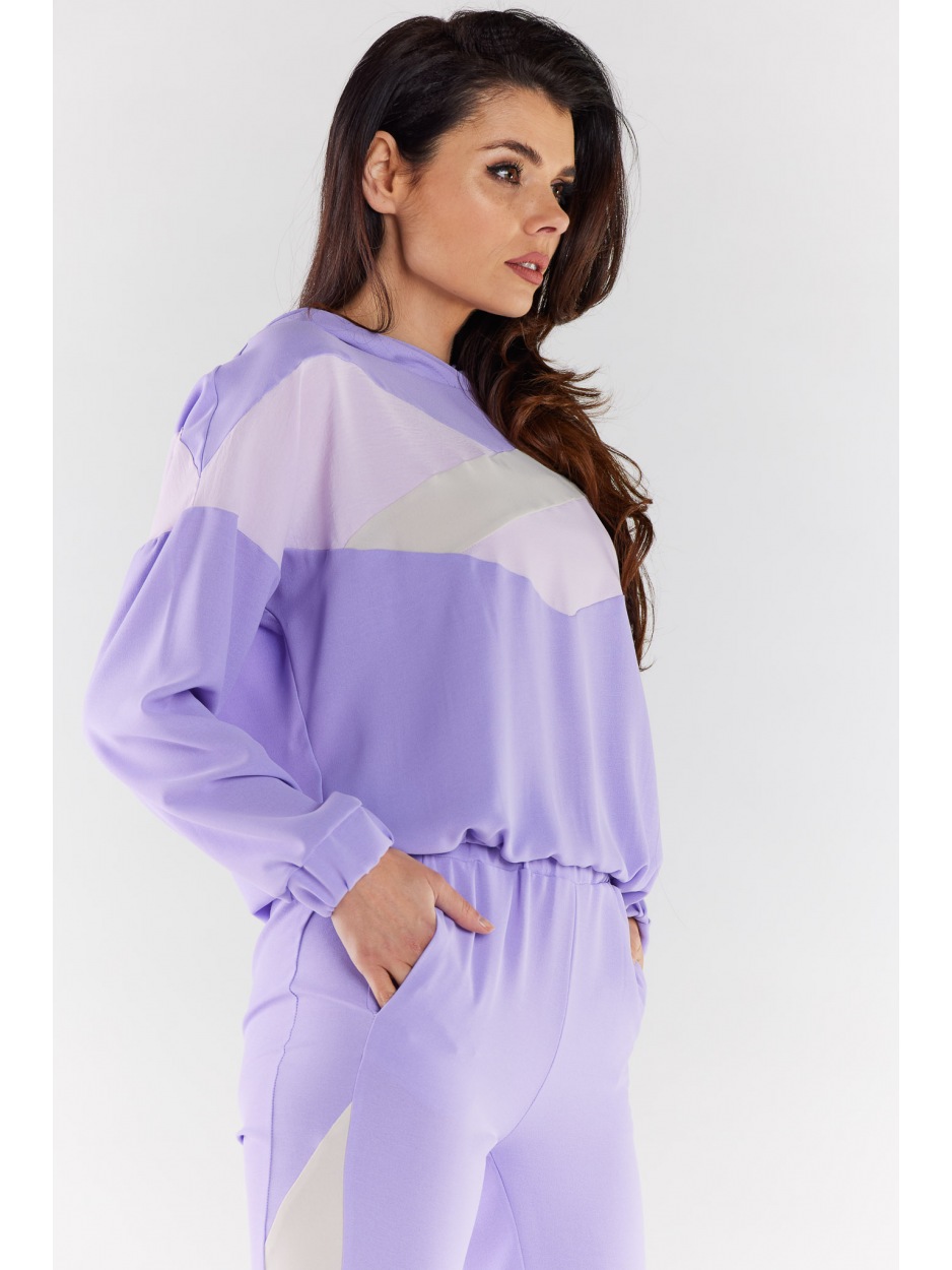 Casualowa bluza z tkaniny, fioletowo-beżowa - dół