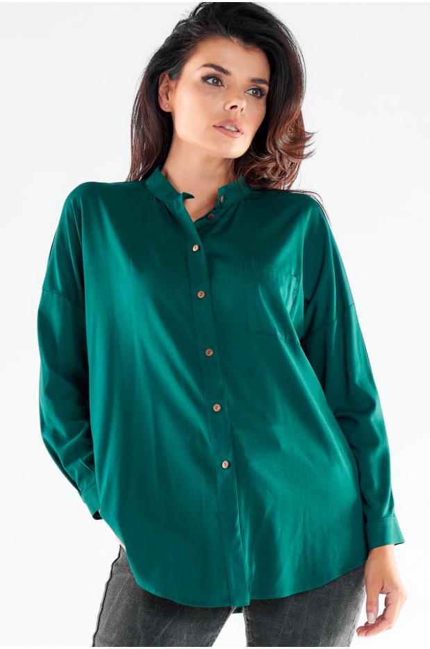 Kimonowa koszula damska z wiskozy, butelkowa zieleń - tył