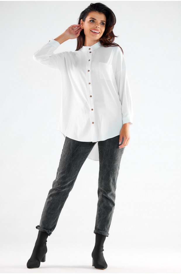 Kimonowa koszula damska z wiskozy, biała - bok