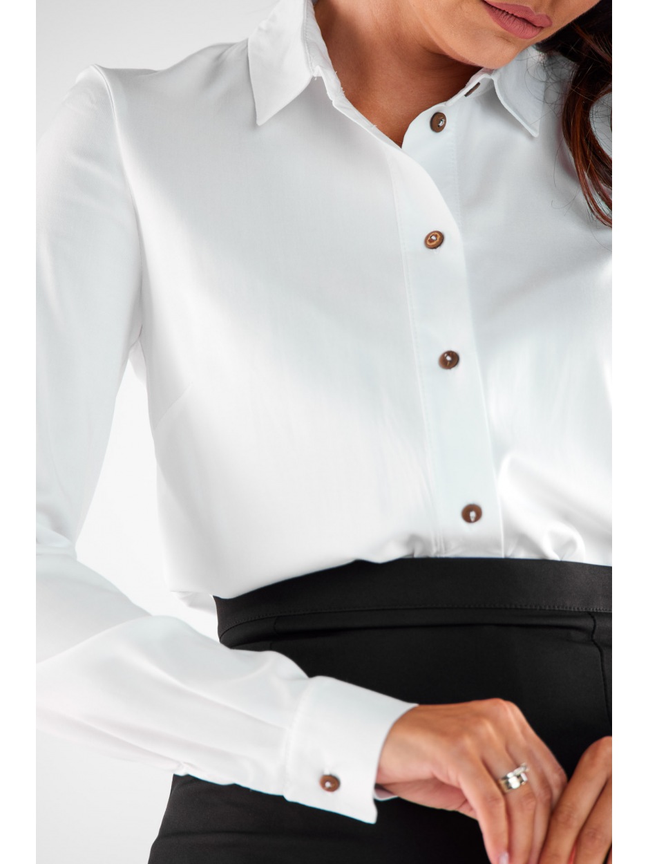 Klasyczna koszula damska z wiskozy, biała - prawo