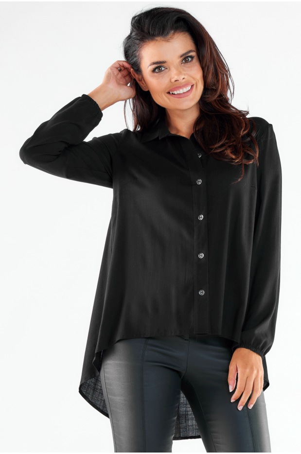 Asymetryczna koszula z wiskozy z dłuższym tyłem, czarna - tył