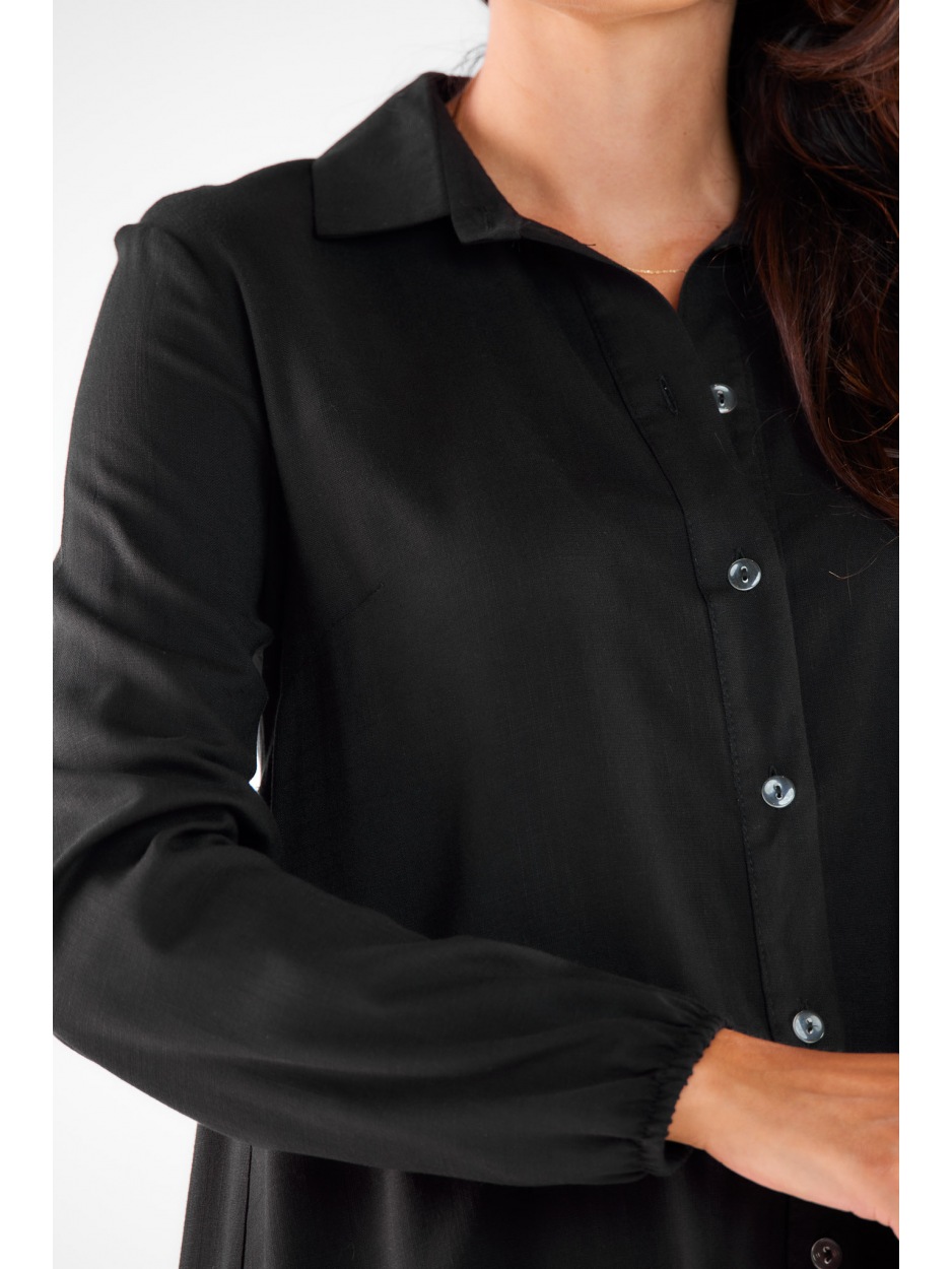 Asymetryczna koszula z wiskozy z dłuższym tyłem, czarna - prawo