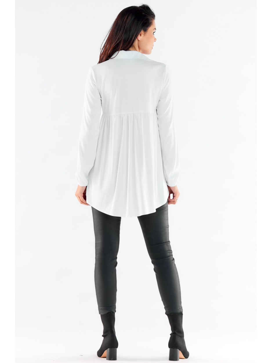 Asymetryczna koszula z wiskozy z dłuższym tyłem, biała - lewo
