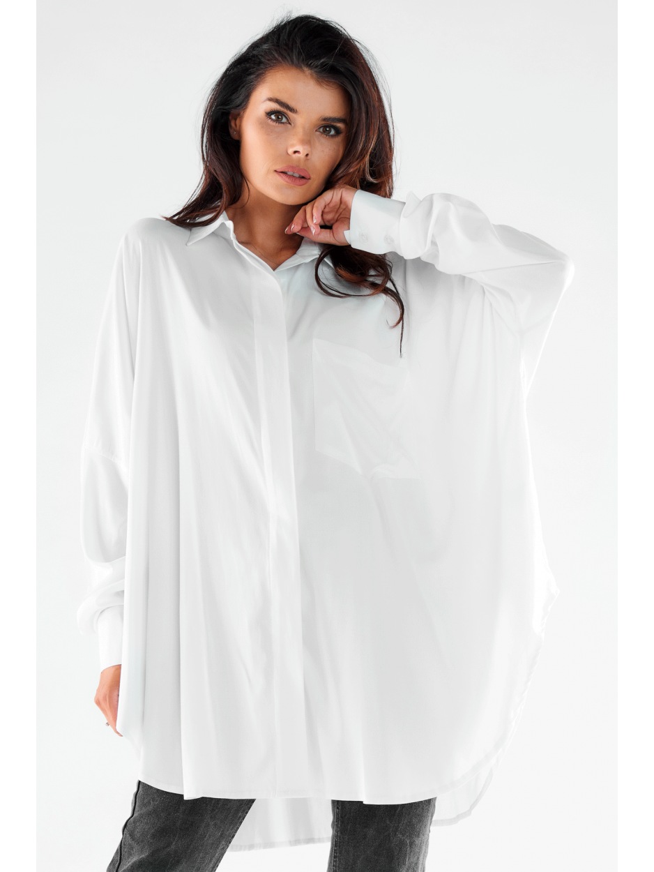Oversizowa koszula z wiskozy, biała - tył