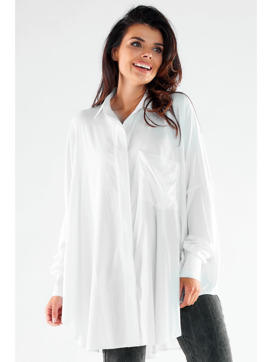 Oversizowa koszula z wiskozy, biała - przód