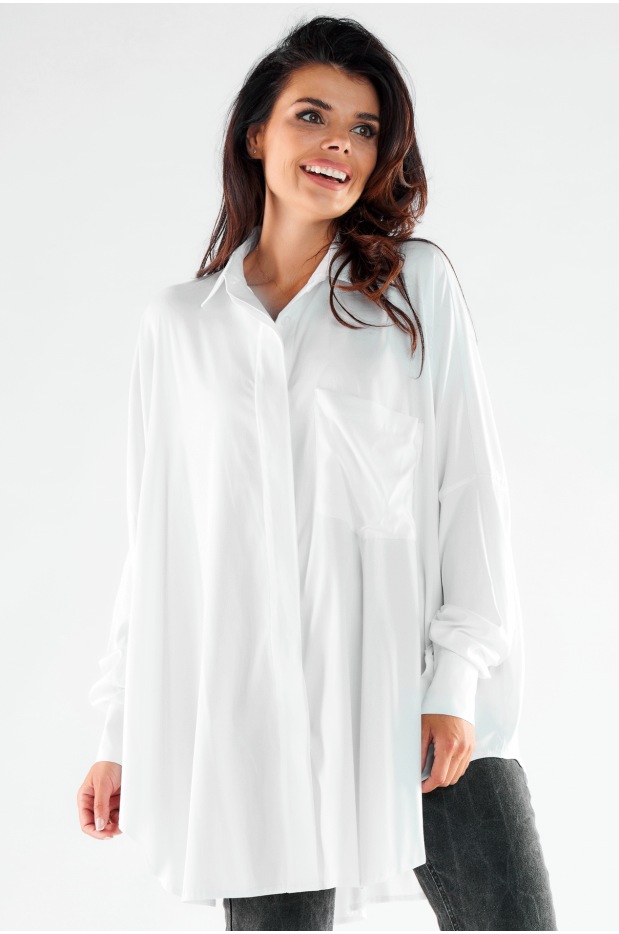Oversizowa koszula z wiskozy, biała - przód
