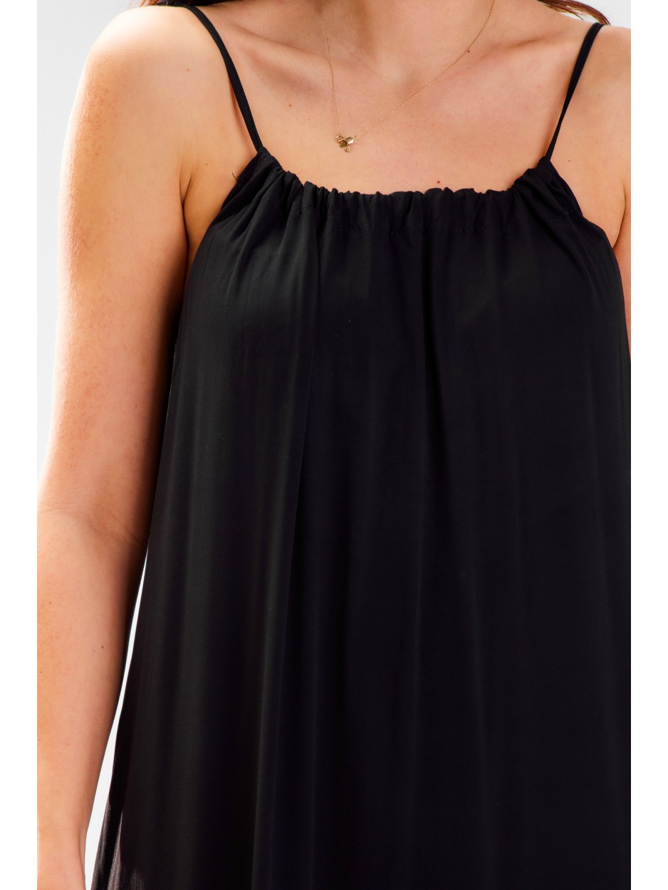 Oversizowa, letnia sukienka maxi na ramiączkach, czarny - bok