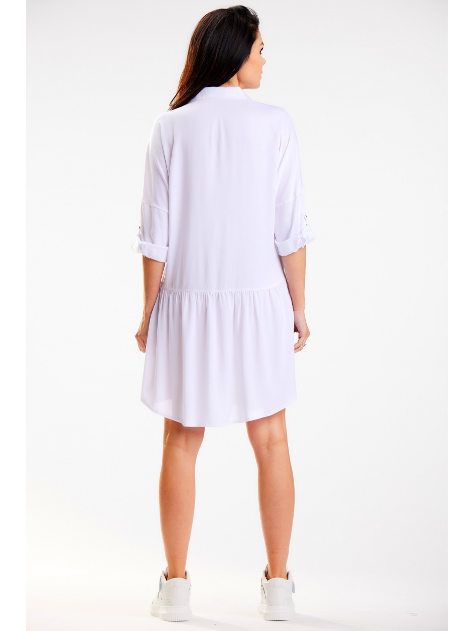 Sukienka koszulowa z wiskozy o luźnym fasonie, biała - dół