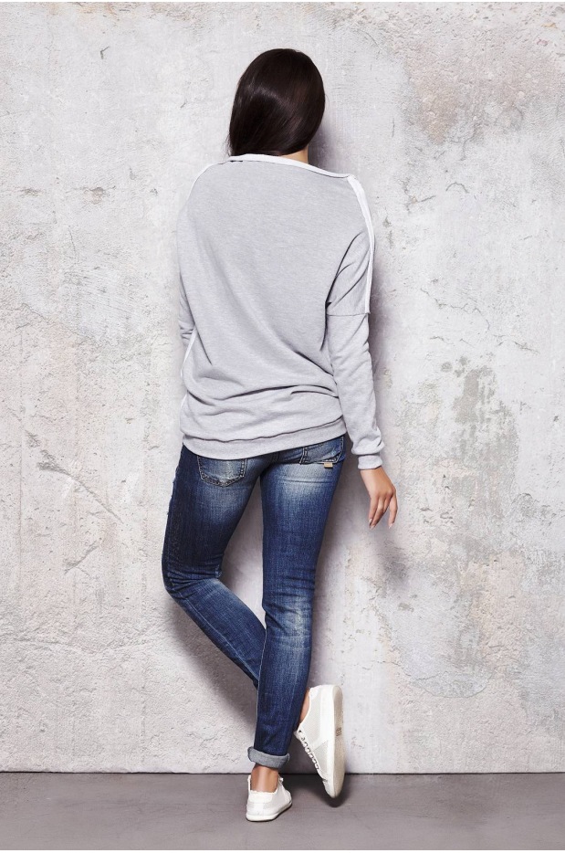 Oversizowa bluza dresowa w stylu streetwear – szary melanż - przód