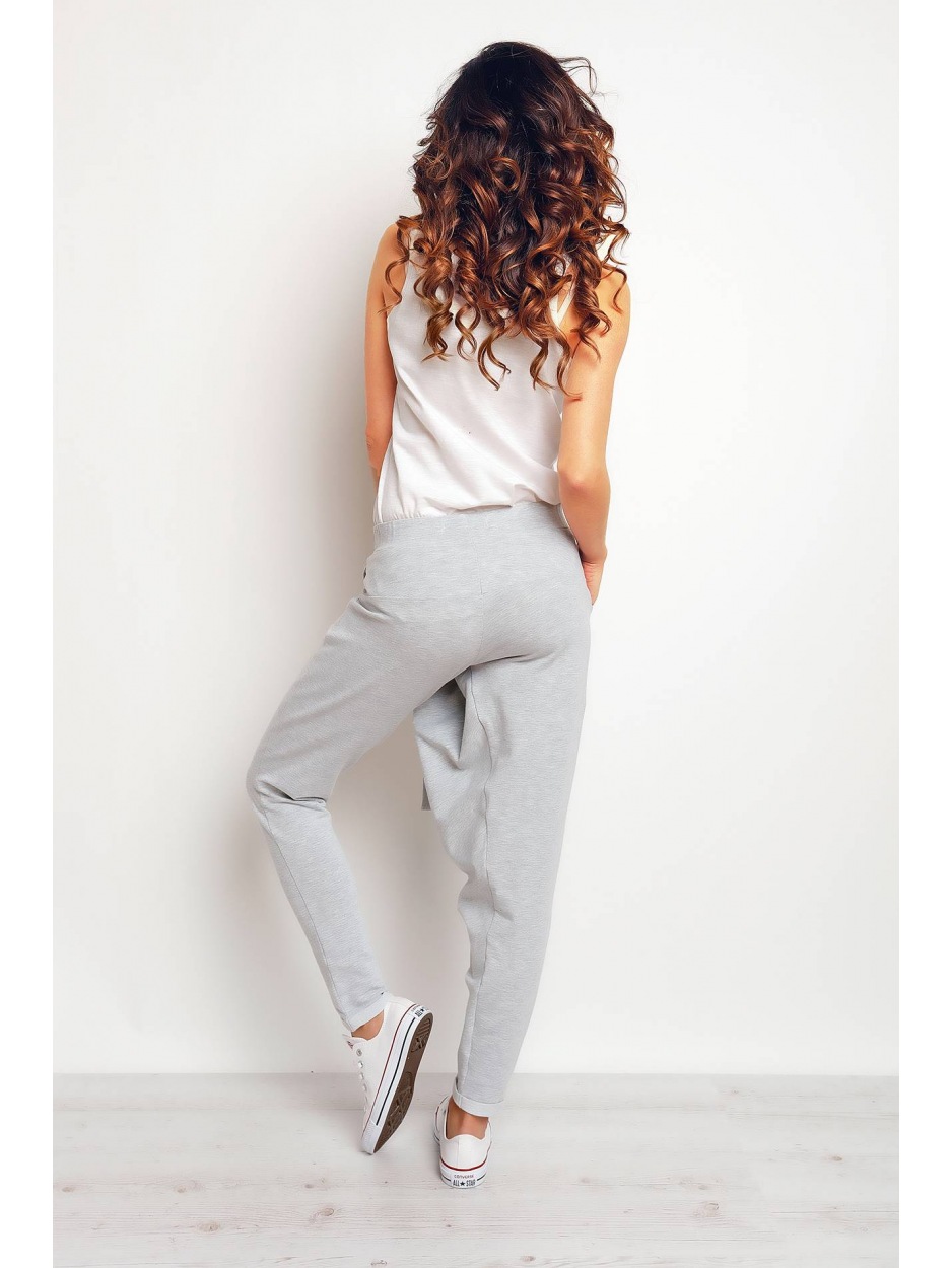 Dresowe spodnie streetwear z obniżonym krokiem, szary melanż - bok