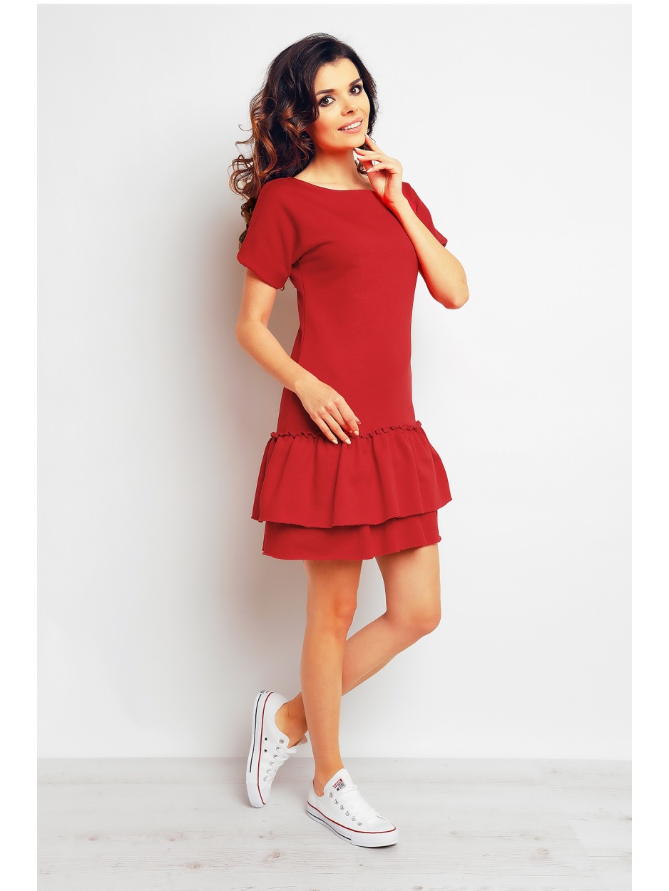 Bawełniana sukienka mini z falbanami i krótkimi rękawami, czerwona - prawo