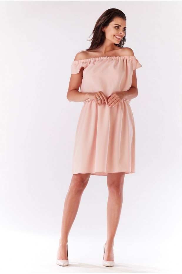 Sukienka M136 - Kolor/wzór: Pudrowy róż - przód